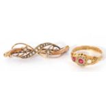 Mixed Lot: 18ct gold, ruby and diamond ring, hallmarked Birmingham 1908, (one ruby missing) (a/f),