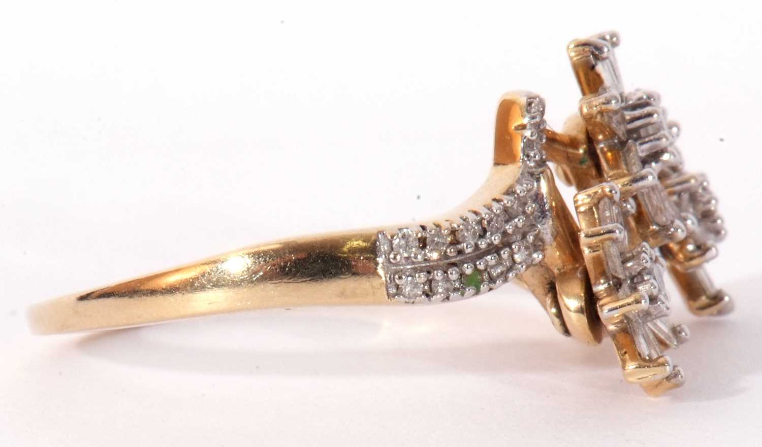 Modern 9ct gold and diamond ring, an unusual design with three rotating flower heads set with - Image 6 of 9