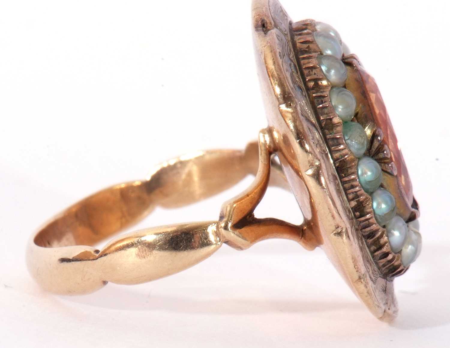 Antique citrine and seed pearl ring, the oval faceted citrine within a small seed pearl surround - Image 6 of 8