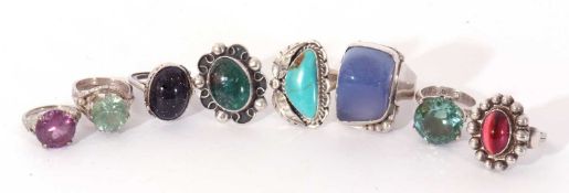 Mixed Lot: eight coloured stone set rings, three stamped 925, (8)