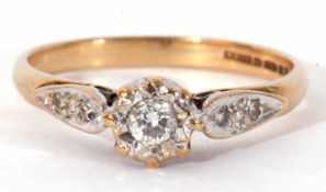 9ct gold diamond single stone ring, the round brilliant cut diamond 0.10ct approx, set in an