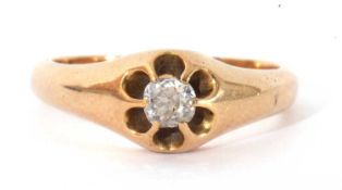 Single stone diamond ring featuring an old cut diamond, multi-claw set in a pierced setting in a