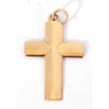 9ct gold cross pendant of plain polished design, 38mm x 24mm, 3.2gms