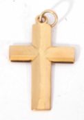 9ct gold cross pendant of plain polished design, 38mm x 24mm, 3.2gms