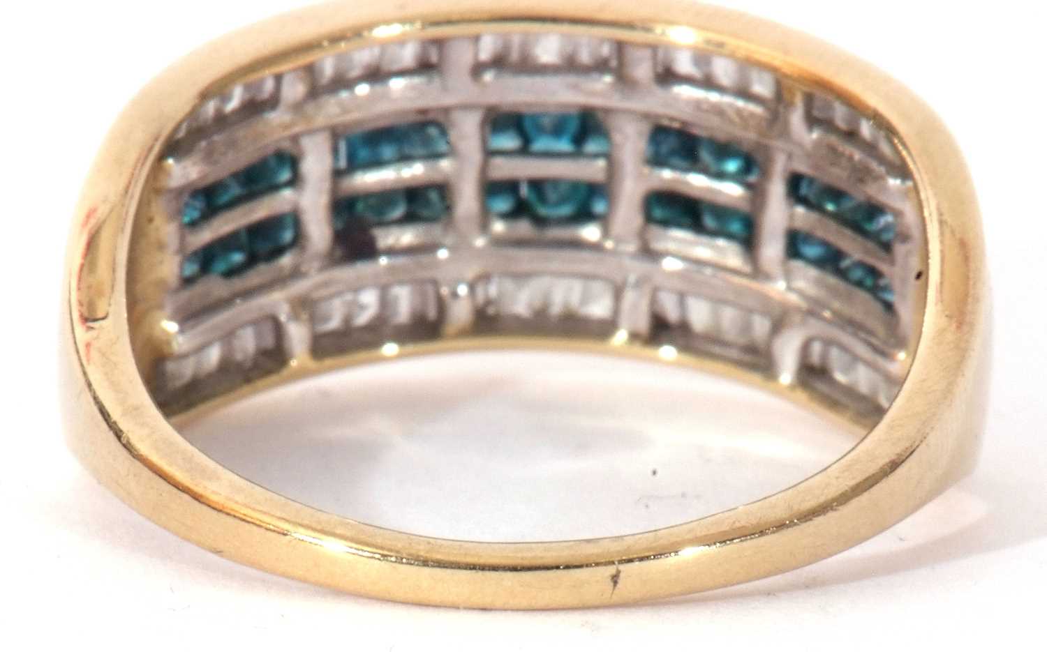 Modern 9ct gold diamond and light blue stone ring, a design with a central pave set blue stone - Image 6 of 10