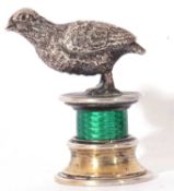 Unusual silver and enamel 'grouse' desk seal, the naturalistic model grouse having chased and
