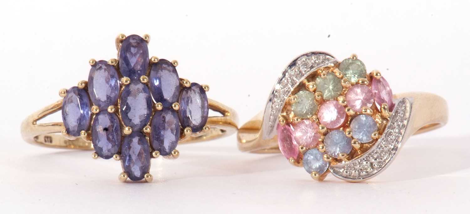 Mixed Lot: two 9ct gold modern precious gem set dress rings, both stamped QVC, size T (2)