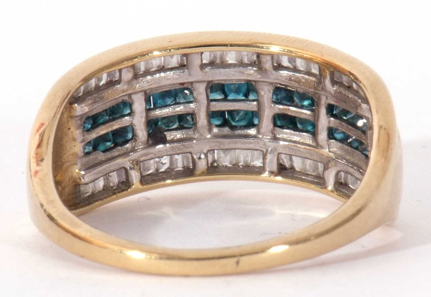 Modern 9ct gold diamond and light blue stone ring, a design with a central pave set blue stone - Image 5 of 10