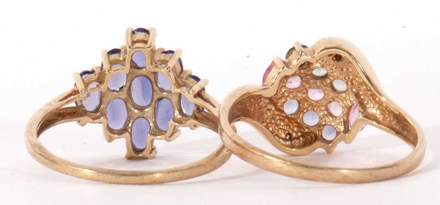 Mixed Lot: two 9ct gold modern precious gem set dress rings, both stamped QVC, size T (2) - Image 5 of 10