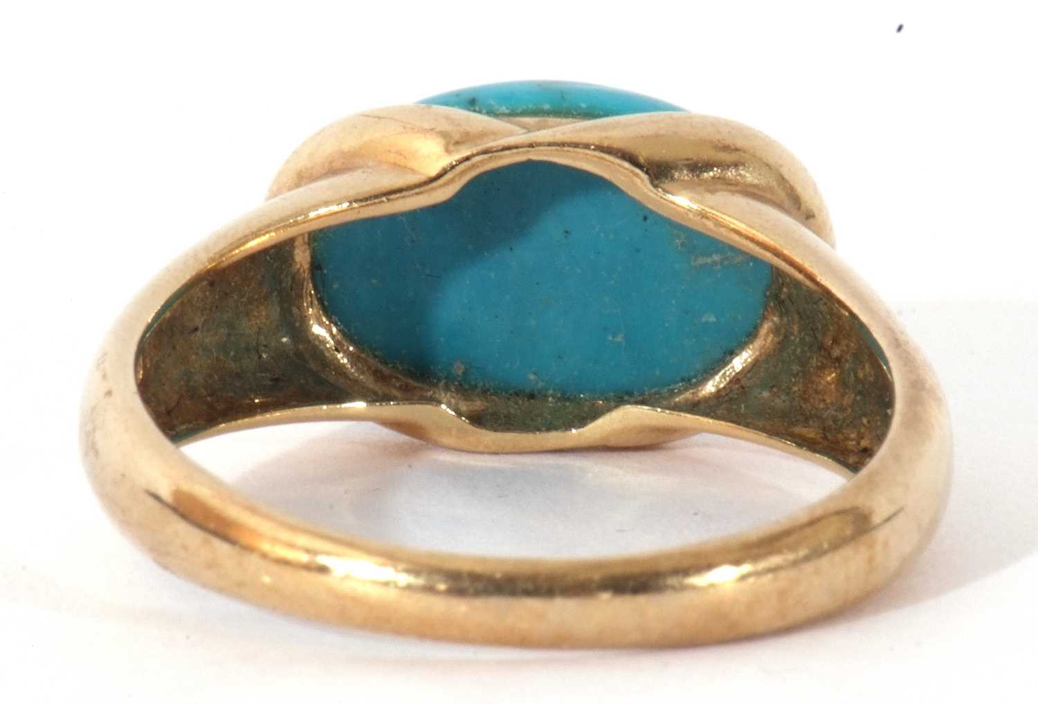 Modern 9ct gold turquoise set dress ring, the cabochon shaped turquoise in rub-over setting - Image 4 of 7