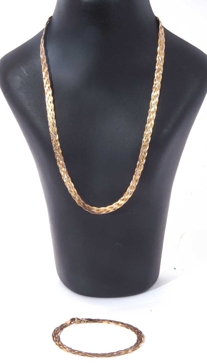 9K stamped tri-colour snake link necklace and matching bracelet, 9.8gms g/w (2) - Image 2 of 3