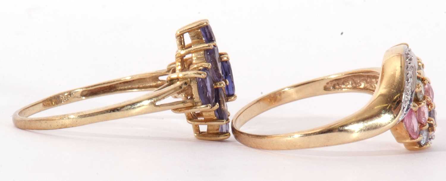 Mixed Lot: two 9ct gold modern precious gem set dress rings, both stamped QVC, size T (2) - Image 6 of 10