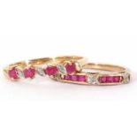 Mixed lot: two modern small diamond and ruby set rings, one hallmarked 9ct gold, the other