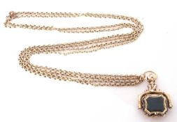 Yellow metal guard chain, 80cm long (joined), supporting a gold filled hinged locket with