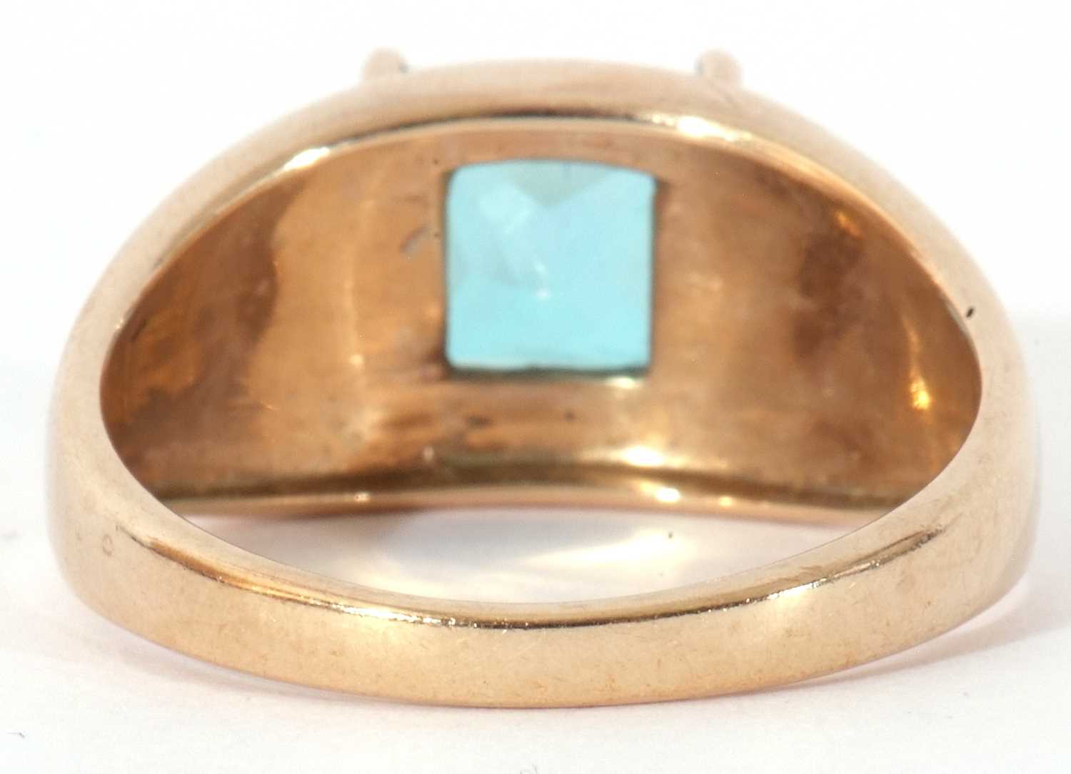 Modern 9ct gold blue zircon dress ring, the square cut zircon 8mm x 8mm, four claw set and raised - Image 5 of 10