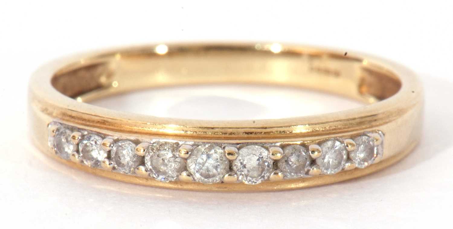 Modern 9ct gold and diamond half hoop ring, the top section set with nine small graduated single cut - Image 2 of 8
