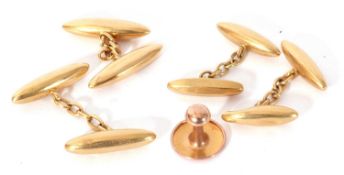 Mixed Lot: Four various torpedo-shaped cuff links with chain fittings, stamped 18ct (a/f) 13gms,