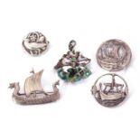 Mixed Lot: hallmarked silver Viking longboat brooch 'Edinburgh 1976', an openwork Scottish brooch