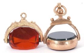 Mixed Lot: Victorian 9ct gold mounted and framed swivel fob with carnelian and bloodstone circular
