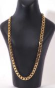 Modern Italian 9kt stamped flattened curb link necklace, 25cm long fastened, 33.4gms