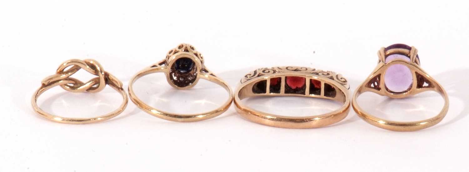Mixed Lot: yellow metal and five stone graduated garnet ring, a 9ct gold purple stone ring, a 9ct - Image 4 of 14