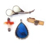 Mixed Lot: Norway Jostrup sterling and enamel brooch, agate small cross pendant, a white metal and