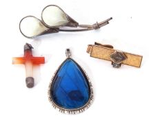 Mixed Lot: Norway Jostrup sterling and enamel brooch, agate small cross pendant, a white metal and