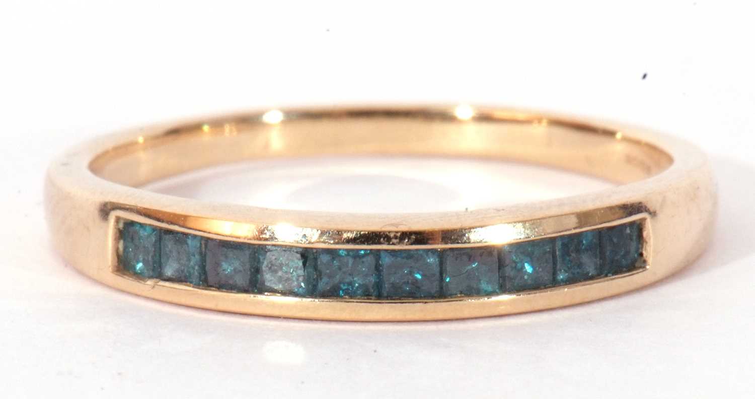 Modern 9ct gold and blue stone ring, the top section with ten square pave set light blue stones, - Image 2 of 9