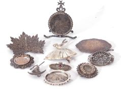Mixed Lot: hallmarked silver ballerina brooch, a large vintage 925 and marcasite leaf brooch, a wire