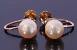 Pair of 9ct stamped faux pearl earrings with shepherd hook and screw fittings