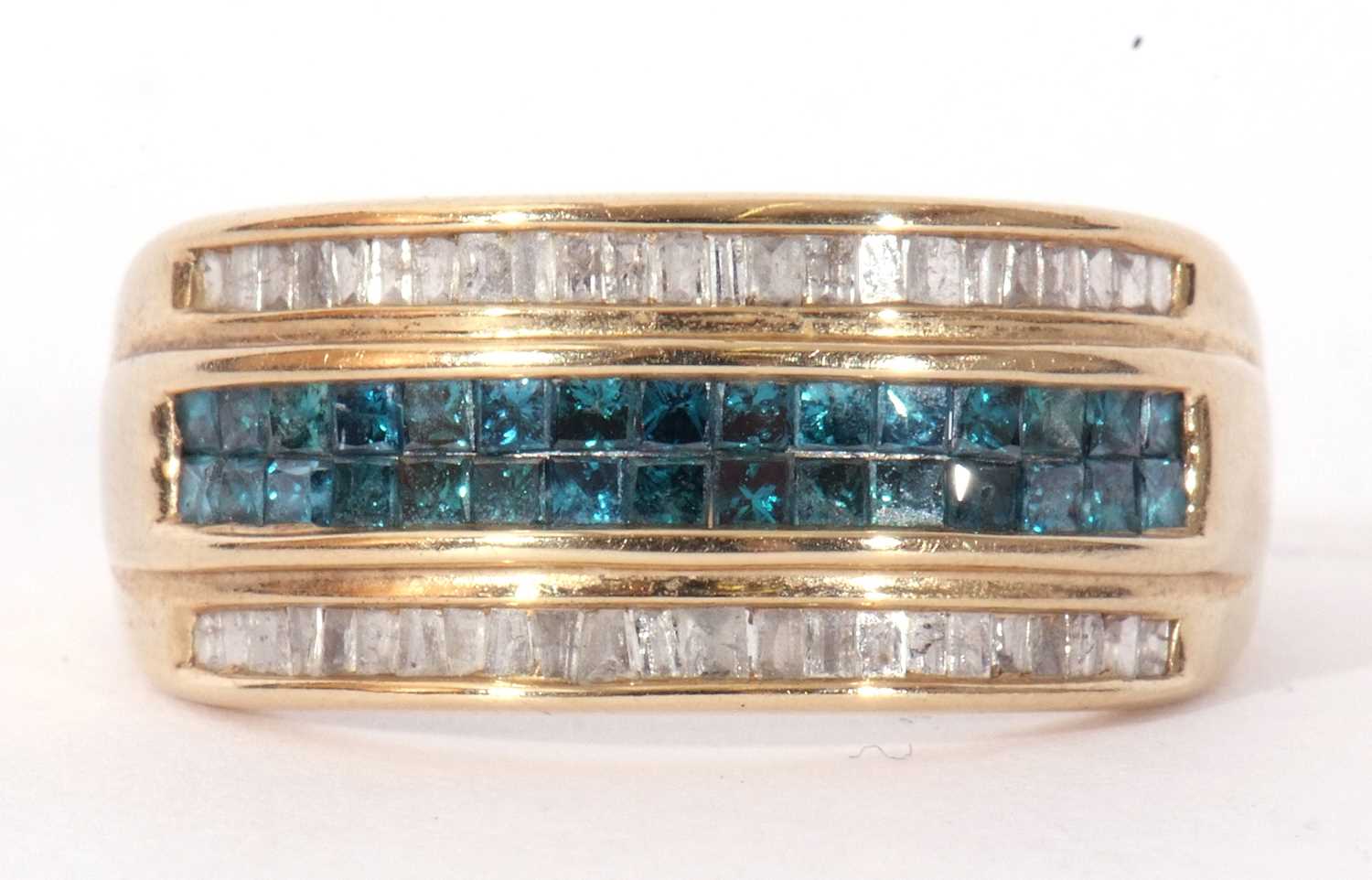 Modern 9ct gold diamond and light blue stone ring, a design with a central pave set blue stone - Image 2 of 10