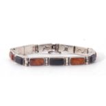 'Christin Wolf' sterling line bracelet, alternate set with amber and black onyx rectangular hinged