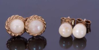 Mixed Lot: pair of 9ct gold hallmarked pearl earrings in rope twist surrounds and post fittings,