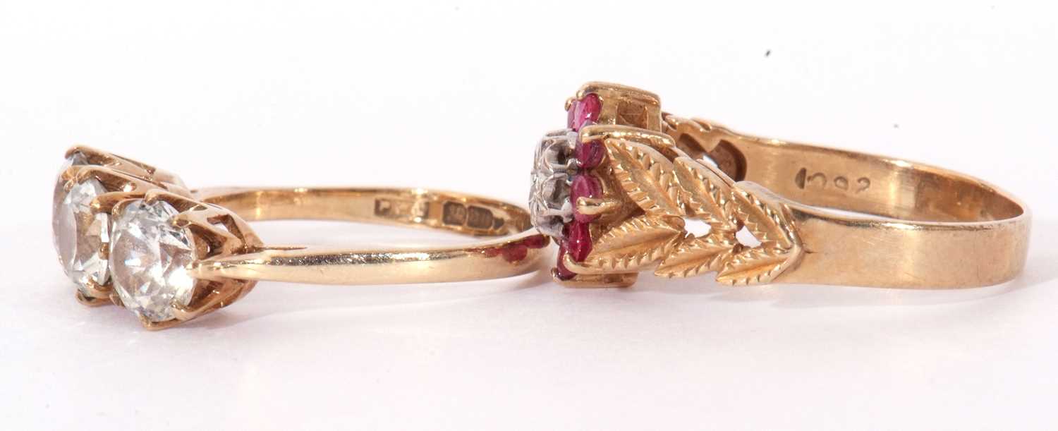 Mixed Lot: 9ct gold, ruby and diamond cluster ring, flower head design centring a small diamond in - Image 3 of 8