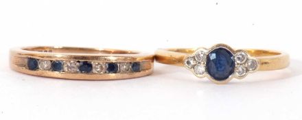 Mixed Lot: 9ct gold sapphire and diamond half hoop ring, alternate channel set with five round