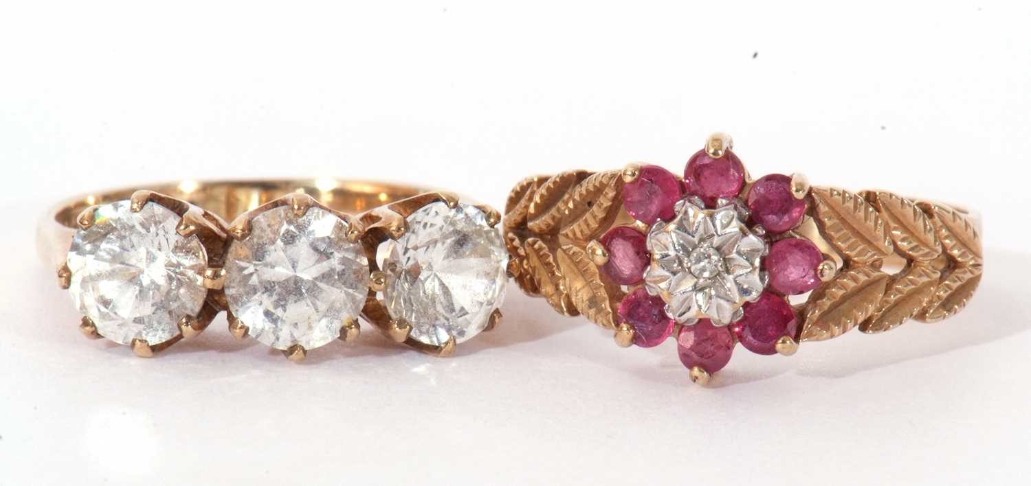 Mixed Lot: 9ct gold, ruby and diamond cluster ring, flower head design centring a small diamond in - Image 2 of 8