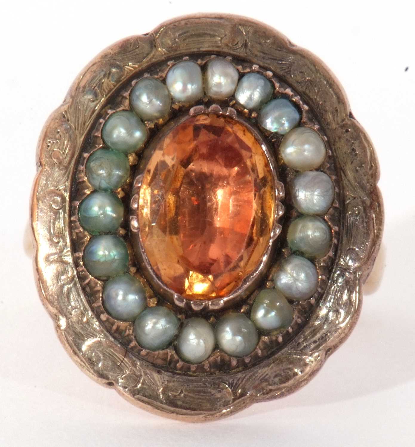 Antique citrine and seed pearl ring, the oval faceted citrine within a small seed pearl surround - Image 2 of 8