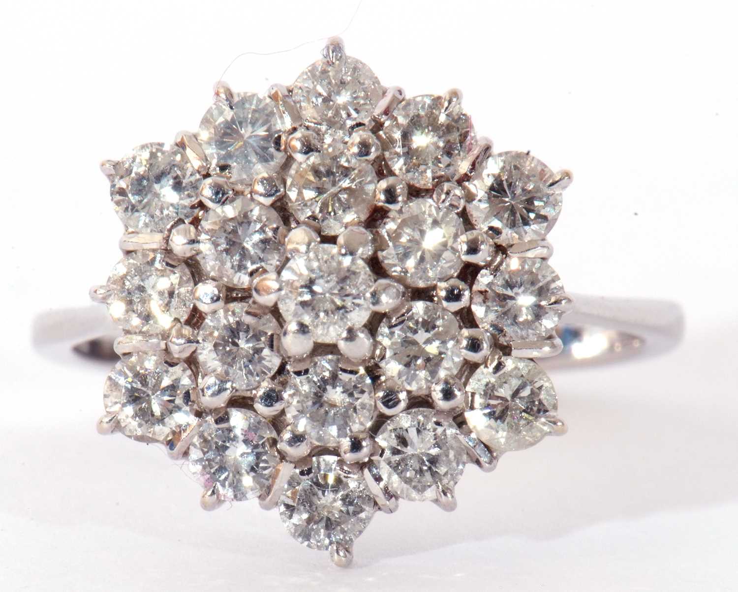 Diamond cluster ring, a three tier design featuring 19 round brilliant cut diamonds, approx 1.40ct - Image 2 of 8