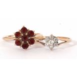 Mixed lot: 9ct gold garnet set cluster ring, size N/O, together with a 9ct gold cubic zirconia