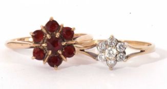 Mixed lot: 9ct gold garnet set cluster ring, size N/O, together with a 9ct gold cubic zirconia