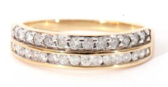 Modern 9ct gold half hoop white stone set ring featuring two bands of small white stones, channel