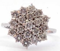 Diamond cluster ring, a three tier design featuring 19 round brilliant cut diamonds, approx 1.40ct