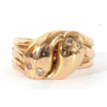 18ct gold and diamond snake ring, a design featuring two serpent heads having small diamond set eyes