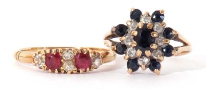 Mixed Lot: 18ct gold ruby and diamond ring featuring two round cut rubies and four small old cut