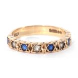 9ct gold white and blue stone half hoop ring, alternate set, size K/L