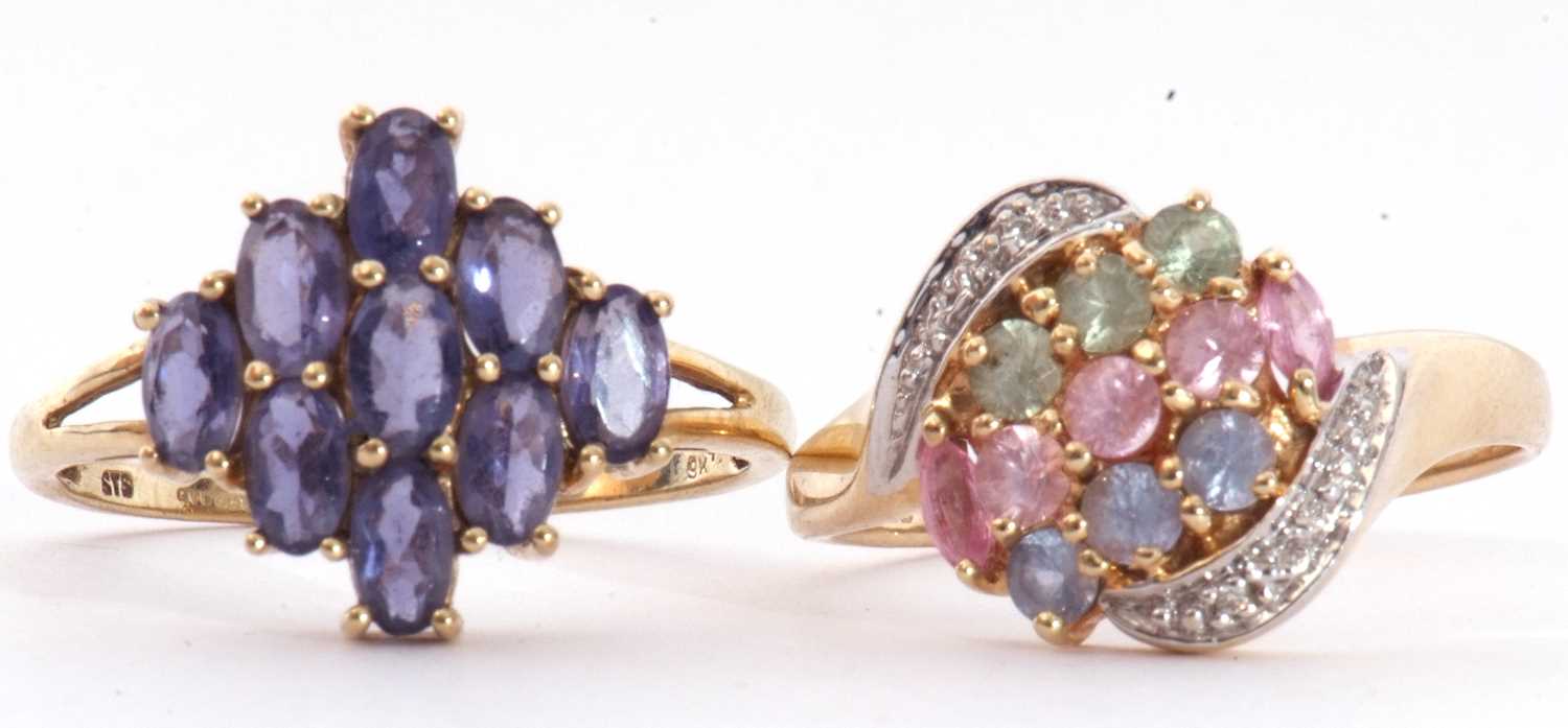 Mixed Lot: two 9ct gold modern precious gem set dress rings, both stamped QVC, size T (2) - Image 2 of 10