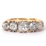 Five stone diamond ring featuring five graduated old cut diamonds of approx 1.25ct wt total. Each