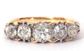 Five stone diamond ring featuring five graduated old cut diamonds of approx 1.25ct wt total. Each