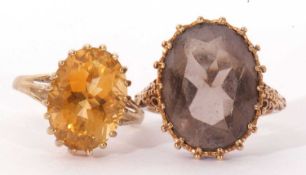 Mixed Lot: 9ct gold, smoky quartz dress ring, London 1972, size U, together with a 9ct gold lemon