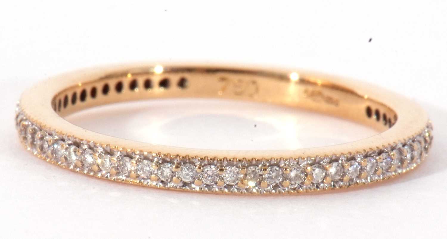 Modern diamond half eternity ring set with small single cut diamonds, stamped 750, size O - Image 2 of 5